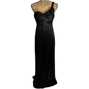 Long black silky one shoulder strap evening dress